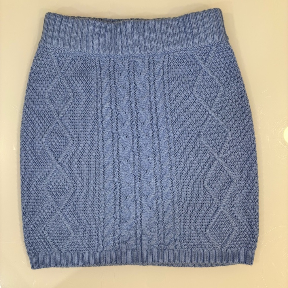 Twik Cable Knit Mini Skirt XS | Blue Sweater Skirt | Cozy Knit - Coquette Girl